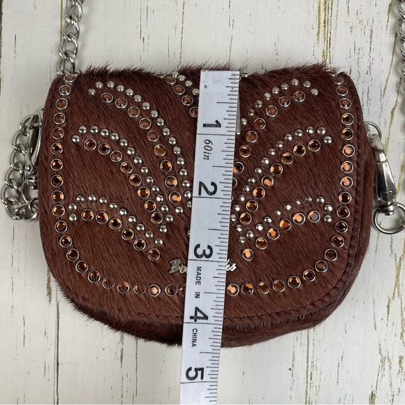 Bono Rocks Brown Cowhide Rhinestone Embellished Fur Crossbody/Belt‎ Bag - Picture 12 of 16